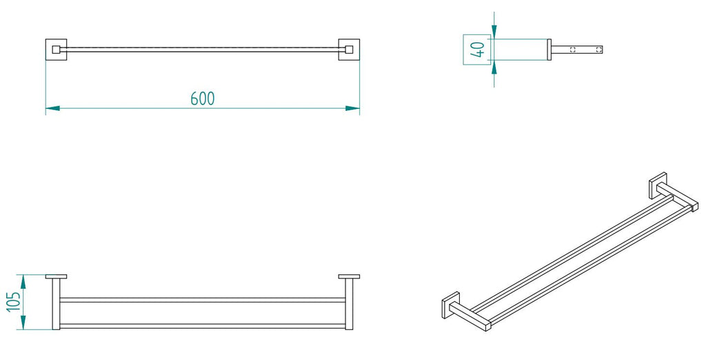 CUBE DOUBLE TOWEL RAIL 40CM/60CM