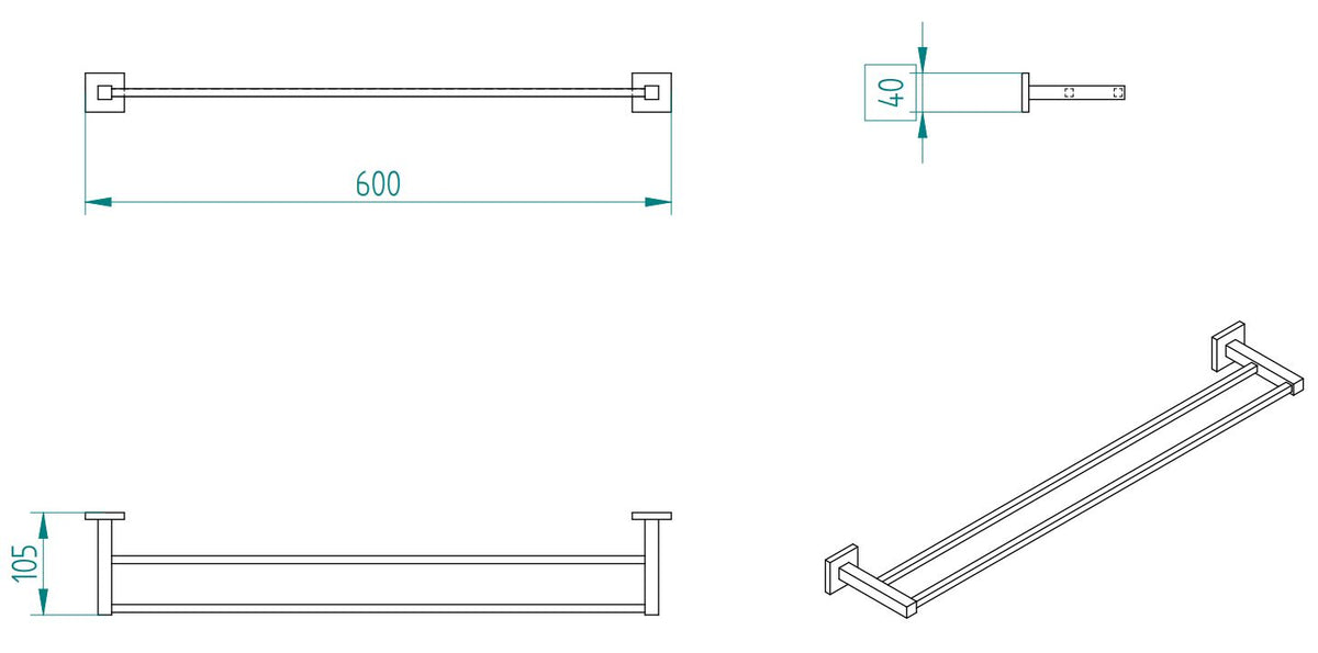 CUBE DOUBLE TOWEL RAIL 40CM/60CM