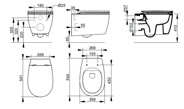Demy wall-hung toilet technical drawing