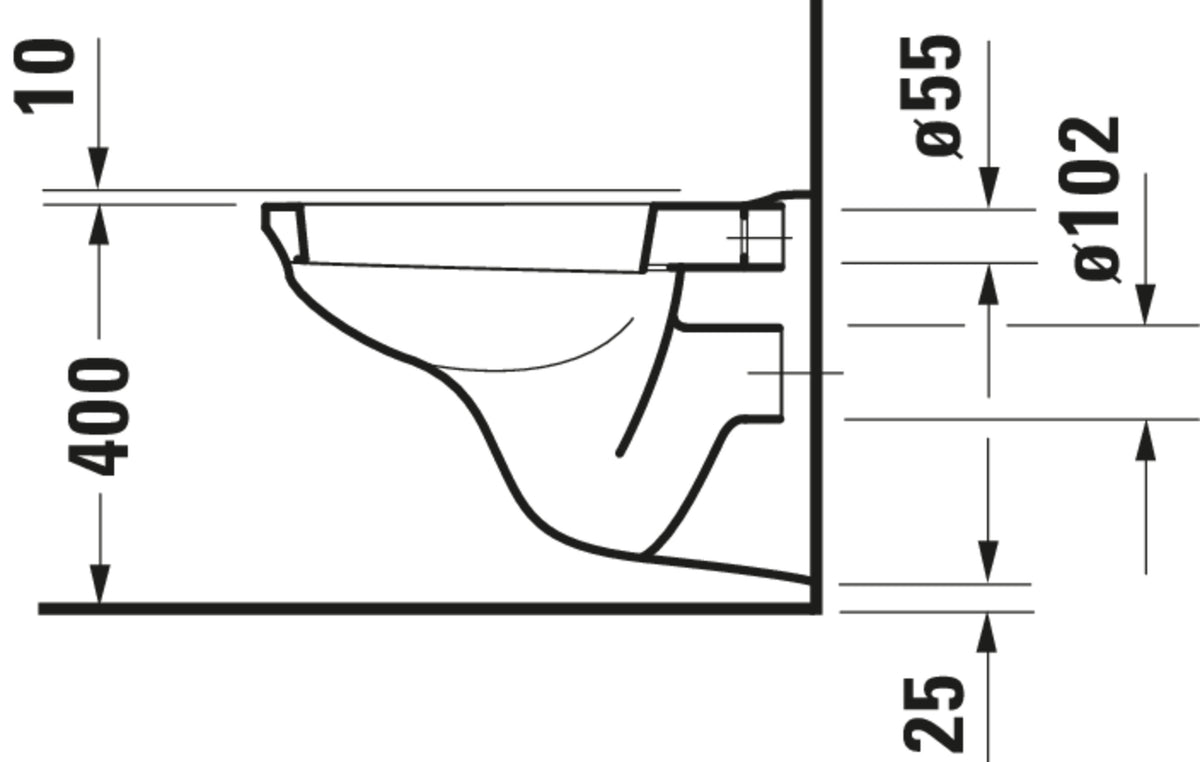 Duravit D-Code Wall-mounted toilet Basic — Default Title — Technical drawing