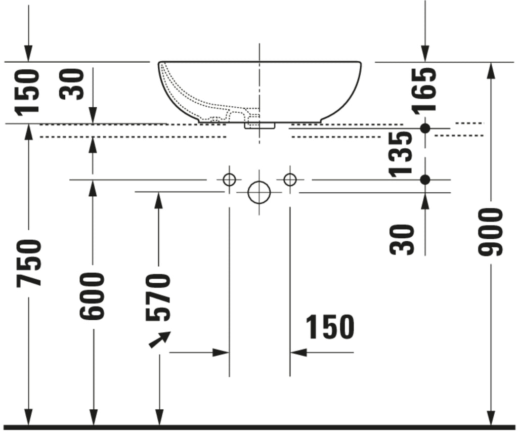 Duravit Design Classics Washbowl — Default Title — Technical drawing