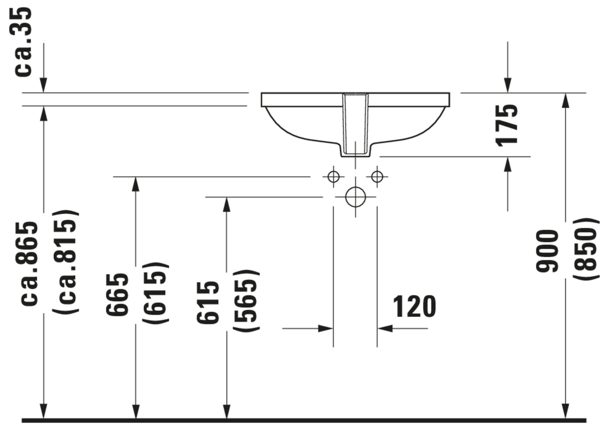 Duravit D-Code Undercounter built-in basin — Default Title — Technical drawing