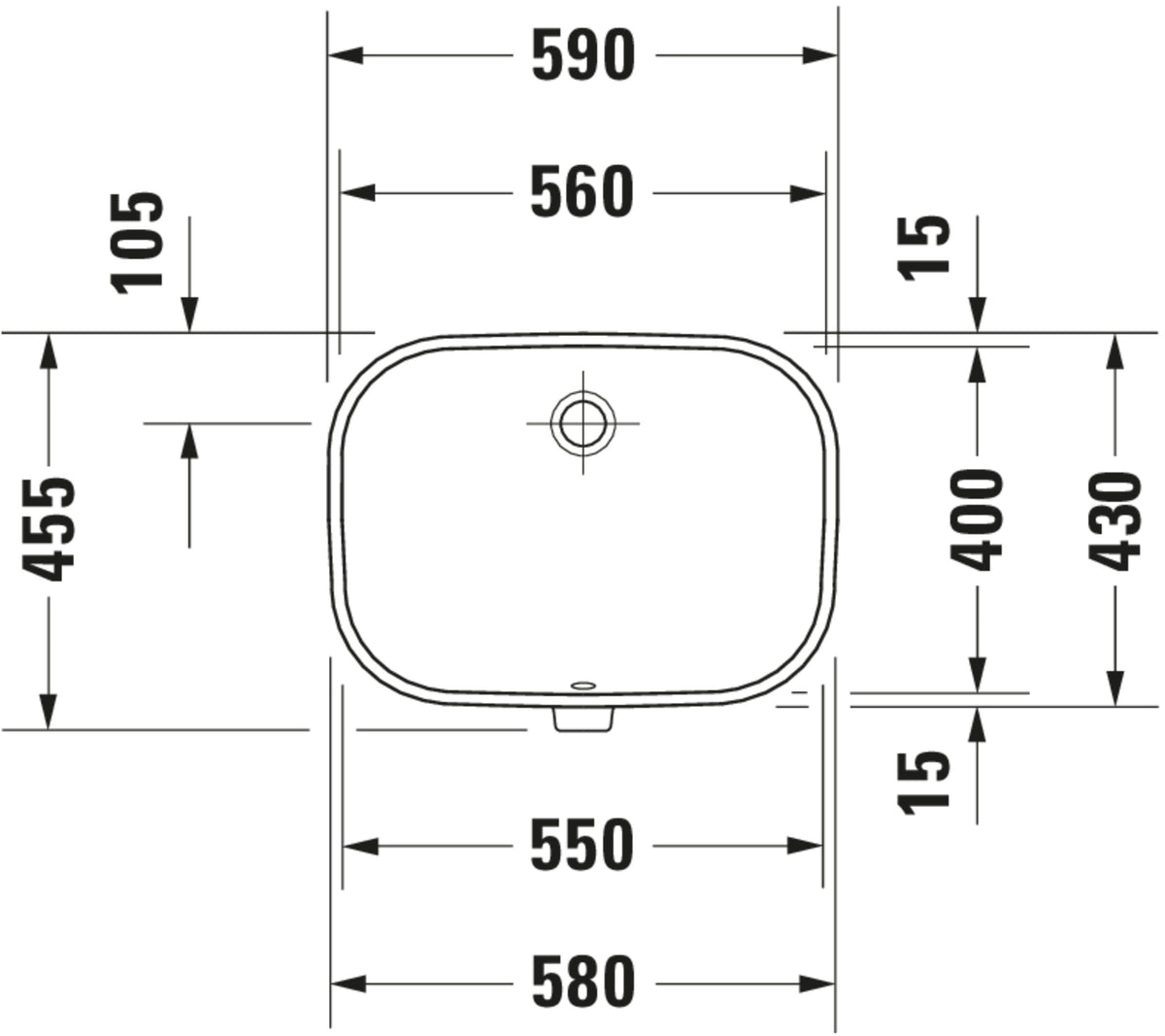 Duravit D-Code Undercounter built-in basin — Default Title — Technical drawing
