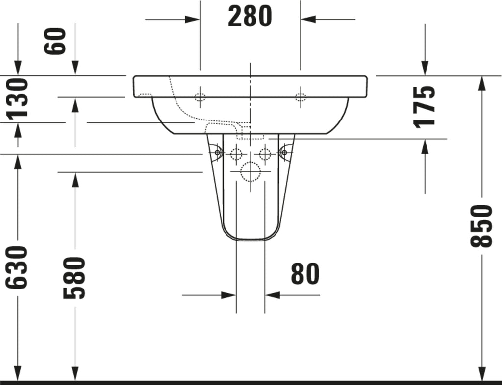 Duravit D-Code Washbasin — Default Title — Technical drawing