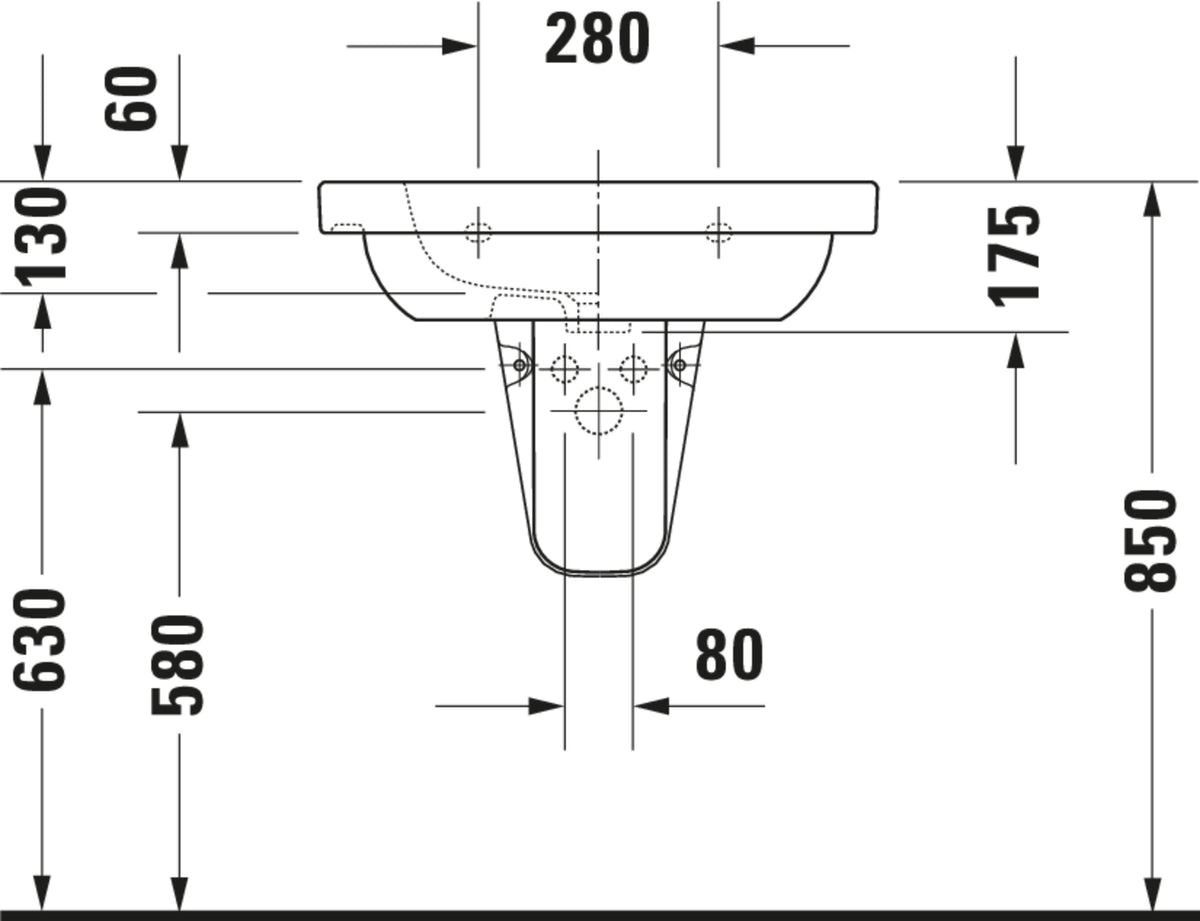Duravit D-Code Washbasin — Default Title — Technical drawing