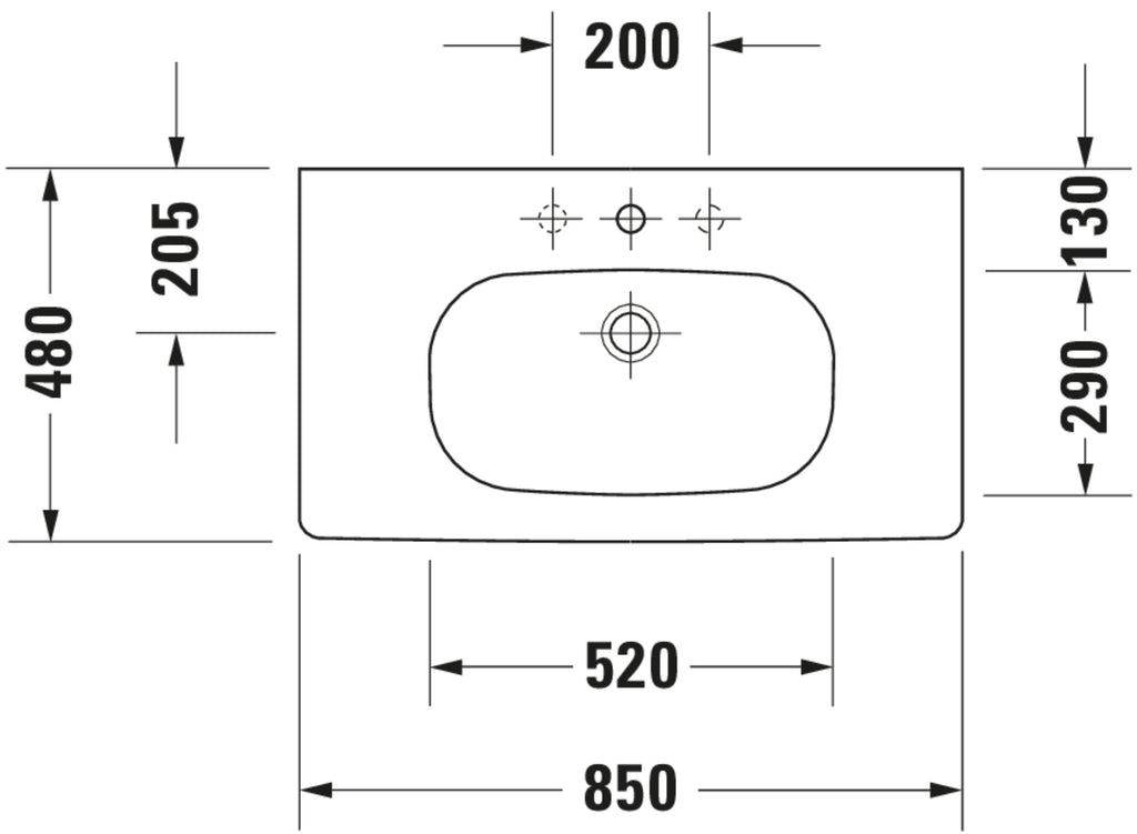 Duravit D-Code Washbasin — Default Title — Technical drawing