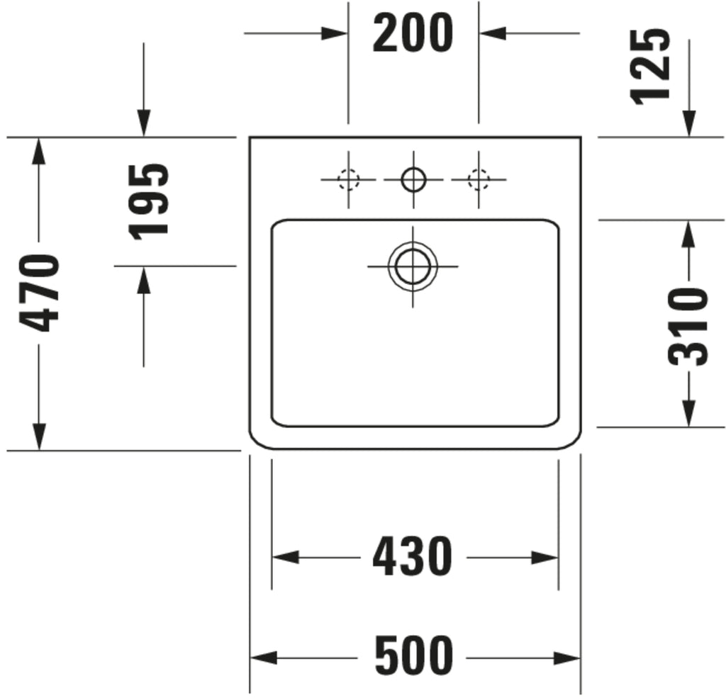 Duravit Vero Washbasin — 1 tap hole / overflow — Technical drawing
