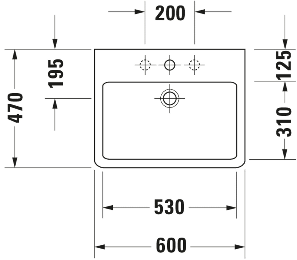 Duravit Vero Washbasin — No tap hole / no overflow — Technical drawing