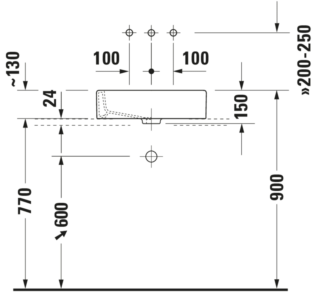 Duravit Vero Washbowl — Default Title — Technical drawing