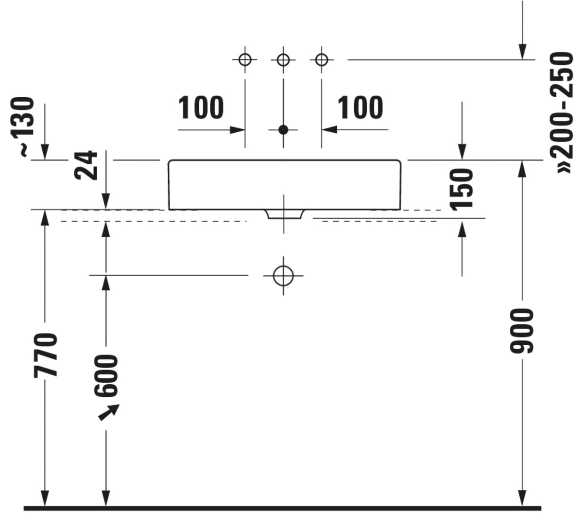 Duravit Vero Washbowl — Default Title — Technical drawing