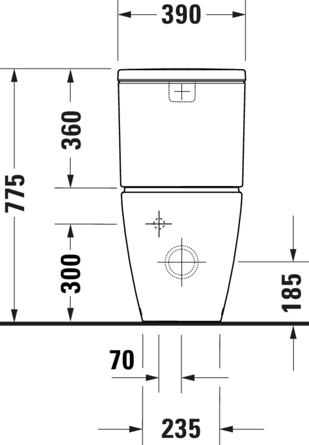 Duravit D-Neo Toilet close-coupled Rimless — Default Title — Technical drawing