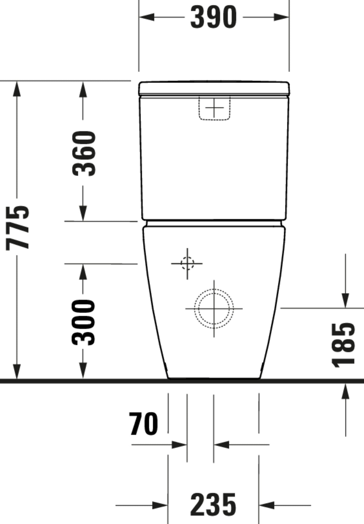 Duravit D-Neo Toilet close-coupled Rimless — Default Title — Technical drawing