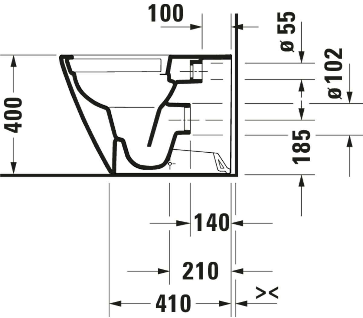 Duravit D-Neo Floorstanding toilet Rimless — Default Title — Technical drawing