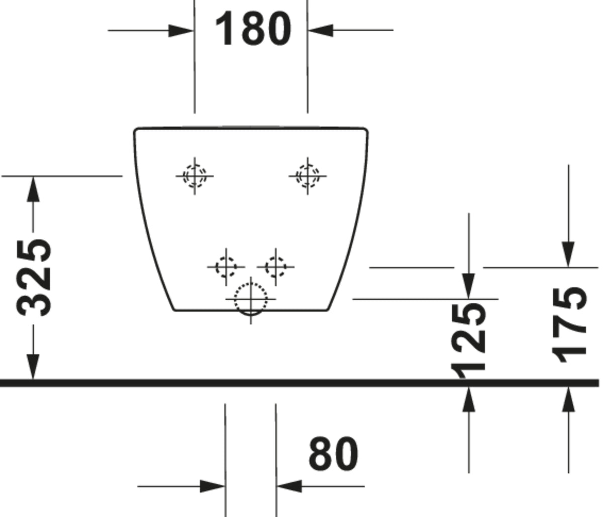 Duravit Happy D.2 Wall-mounted bidet — Default Title — Technical drawing
