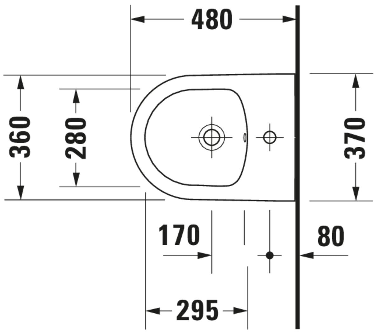 Duravit ME by Starck Wall-mounted bidet Compact — Default Title — Technical drawing