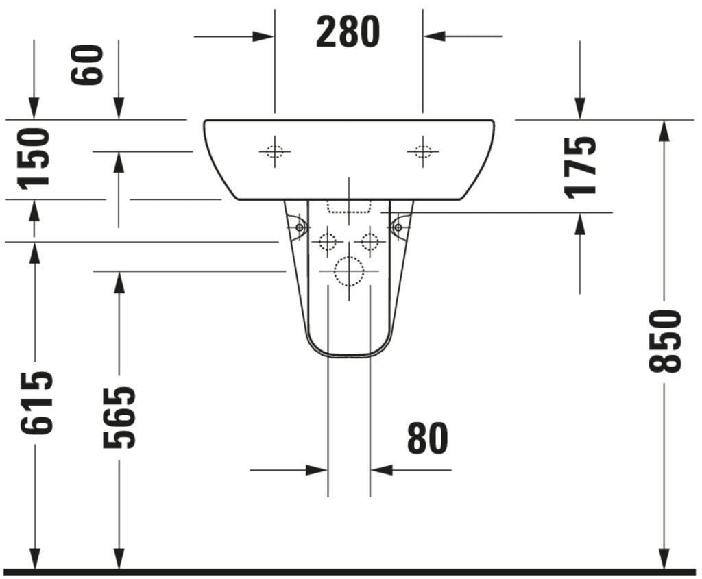 Duravit D-Code Washbasin — Default Title — Technical drawing