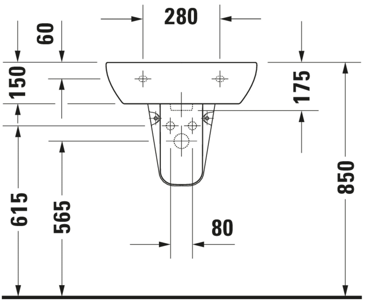 Duravit D-Code Washbasin — Default Title — Technical drawing