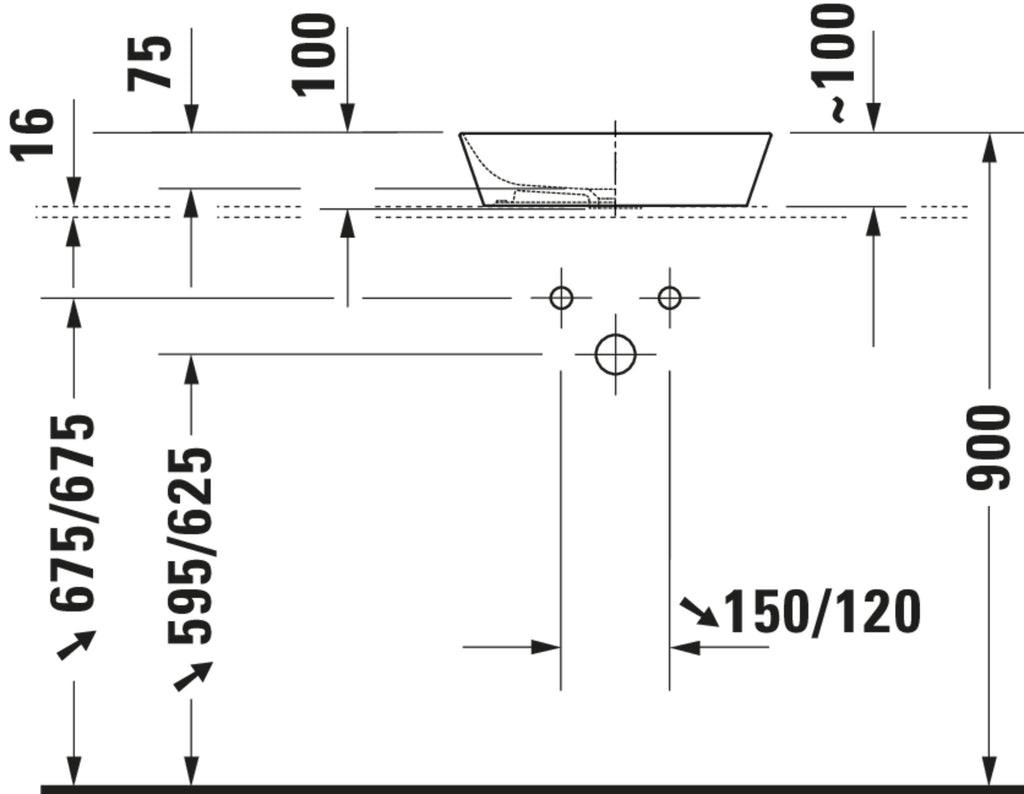 Duravit Cape Cod Washbowl — Default Title — Technical drawing