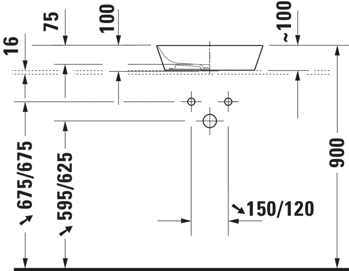 Duravit Cape Cod Washbowl — Default Title — Technical drawing