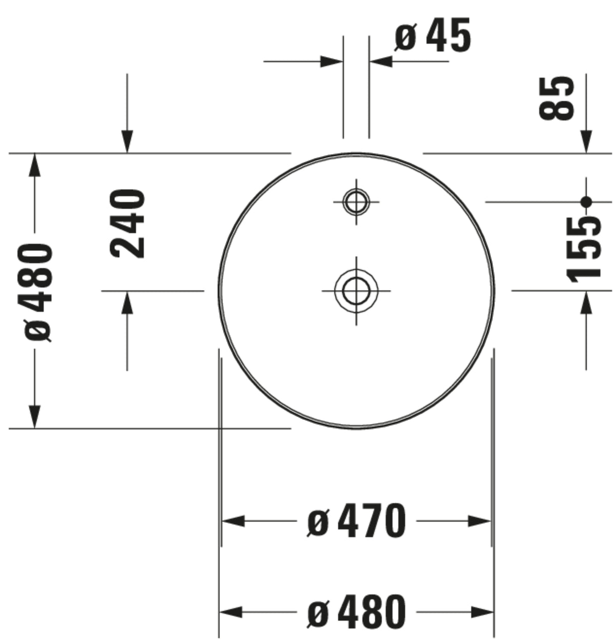 Duravit Cape Cod Washbowl — Default Title — Technical drawing