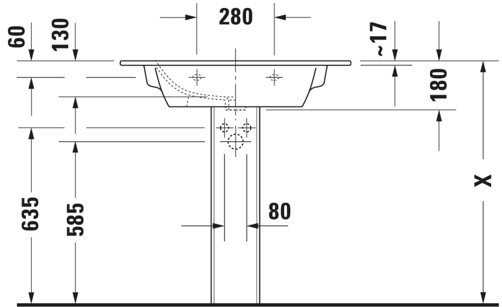 Duravit ME by Starck Washbasin — Default Title — Technical drawing