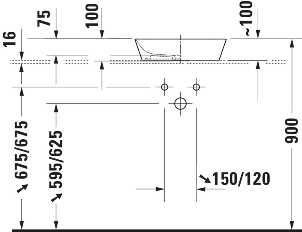 Duravit Cape Cod Washbowl — Default Title — Technical drawing