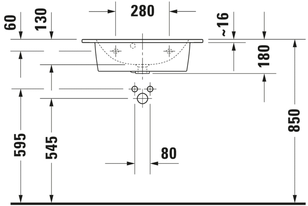 Duravit ME by Starck Washbasin Compact — Default Title — Technical drawing