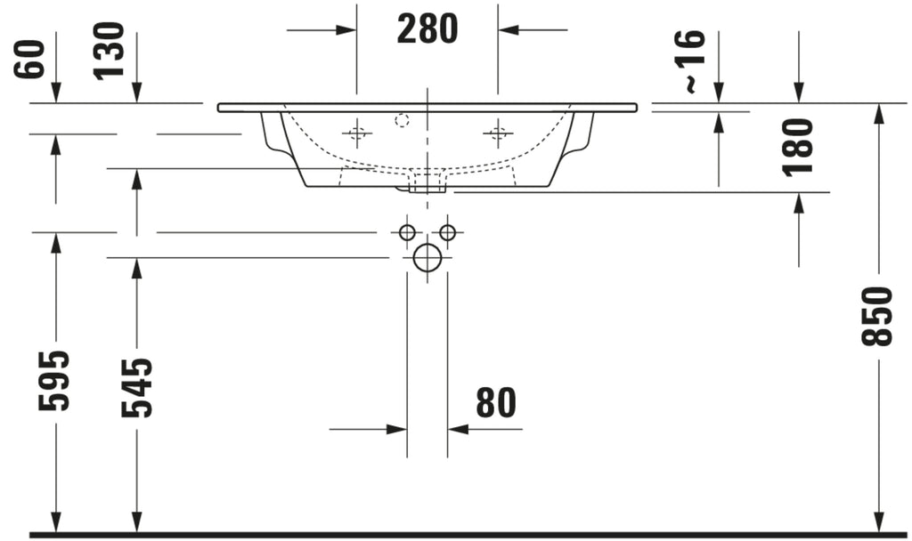 Duravit ME by Starck Washbasin Compact — Default Title — Technical drawing
