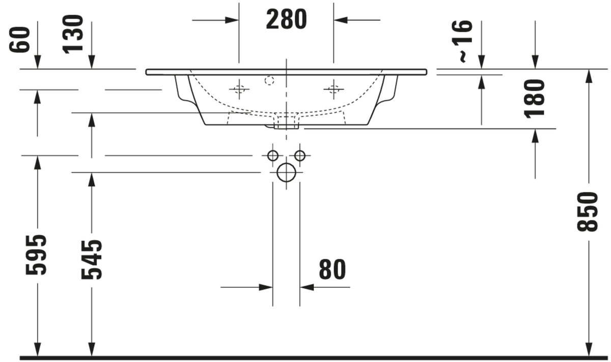 Duravit ME by Starck Washbasin Compact — Default Title — Technical drawing