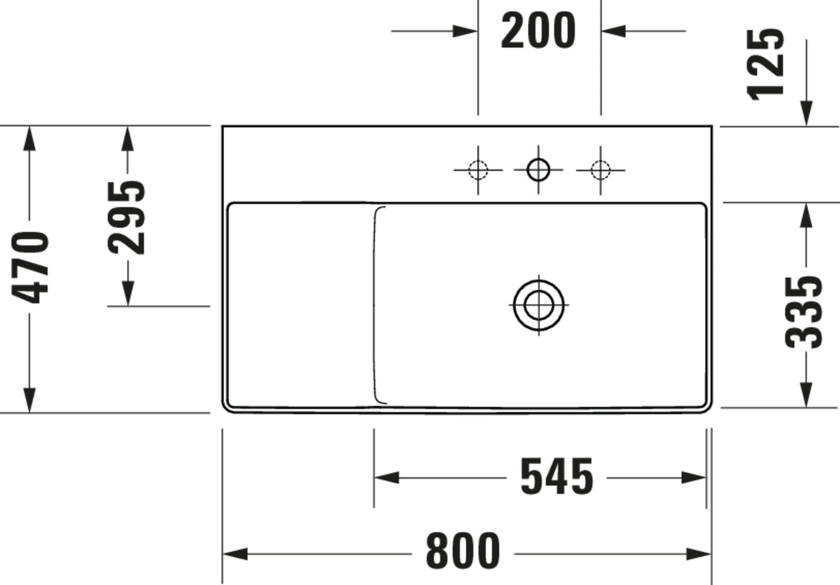 Duravit DuraSquare Washbasin — Ground base — Technical drawing