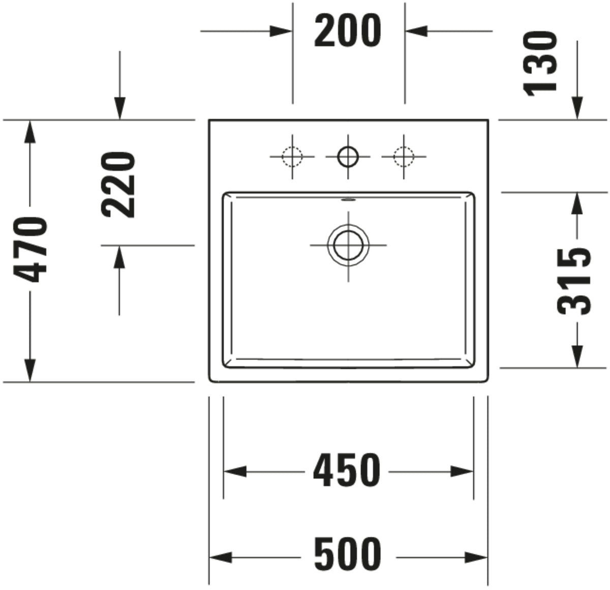 Duravit Vero Air Washbasin — Default Title — Technical drawing