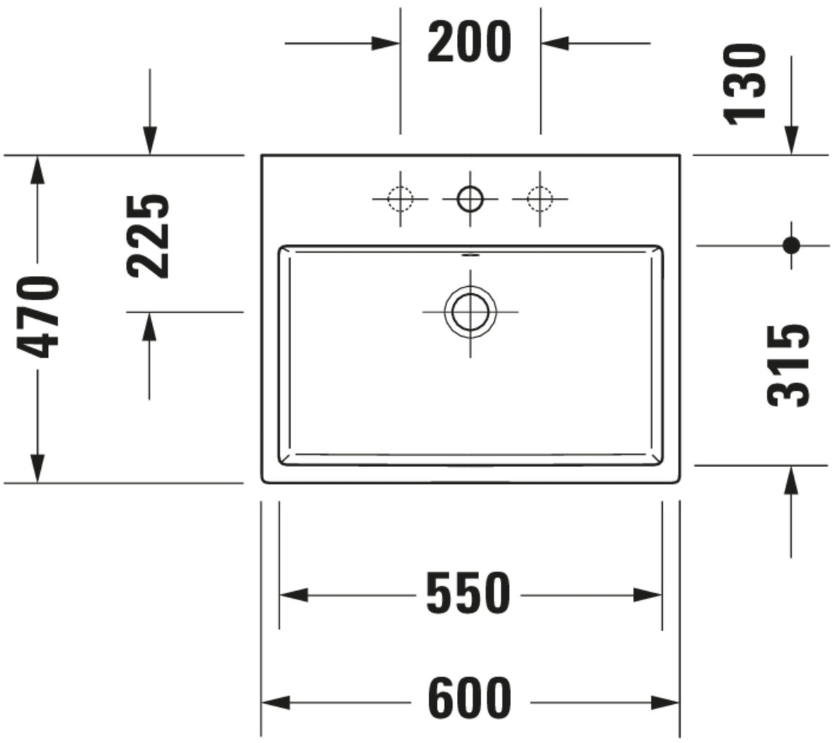 Duravit Vero Air Washbasin — Default Title — Technical drawing