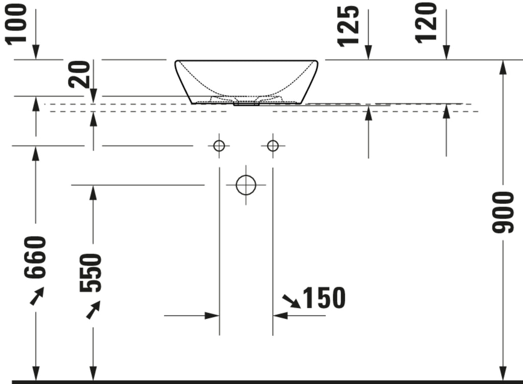 Duravit D-Neo Washbowl — Default Title — Technical drawing