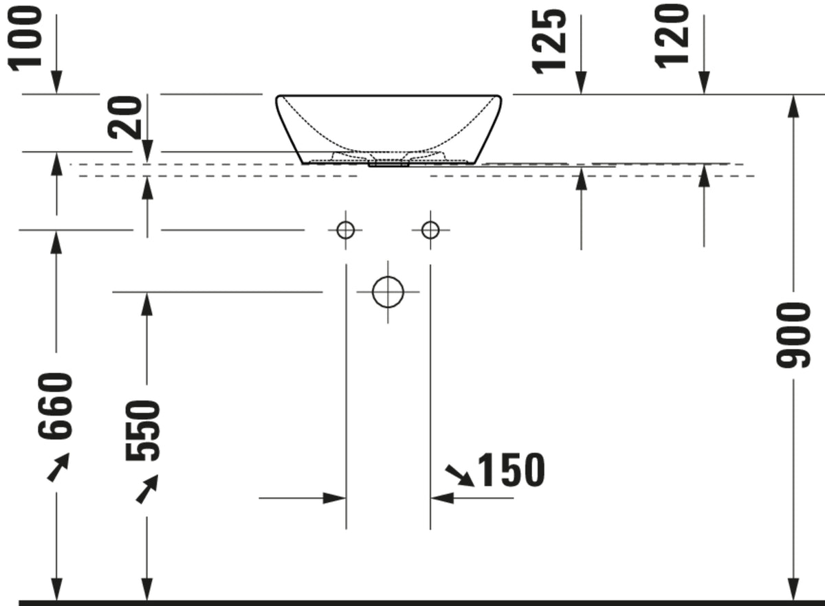 Duravit D-Neo Washbowl — Default Title — Technical drawing