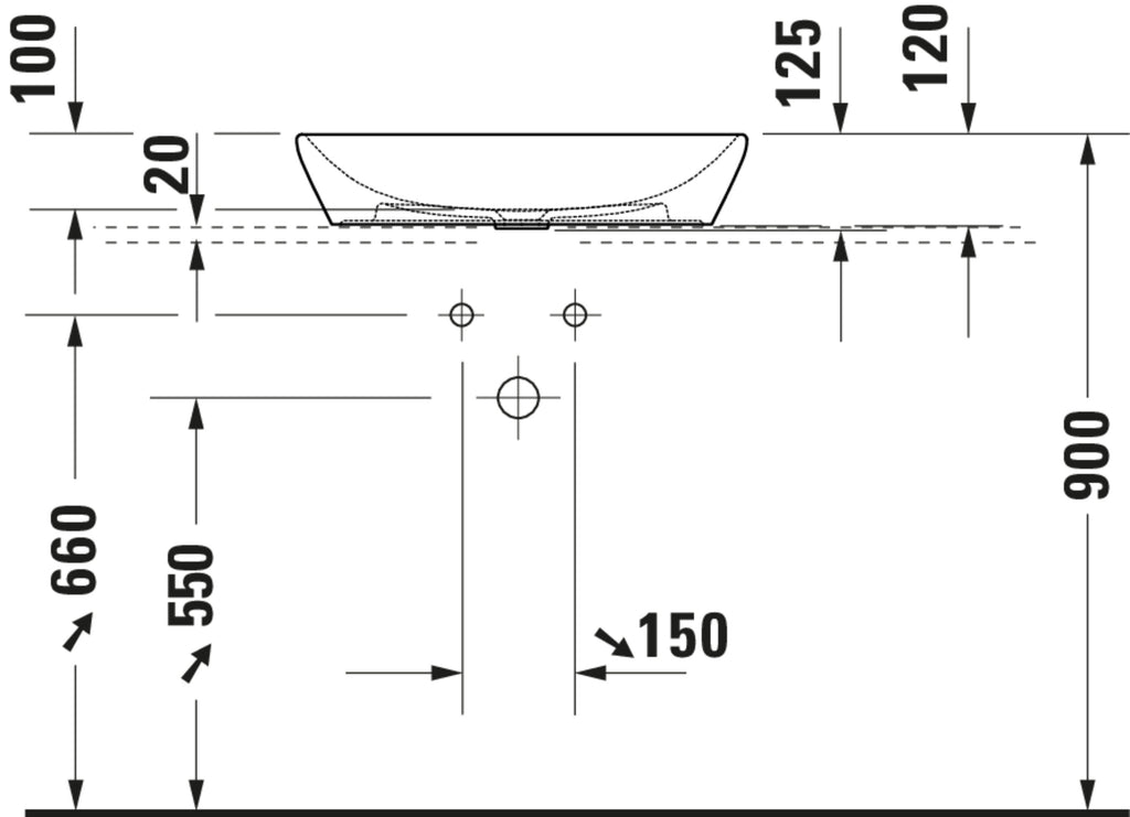 Duravit D-Neo Washbowl — Default Title — Technical drawing