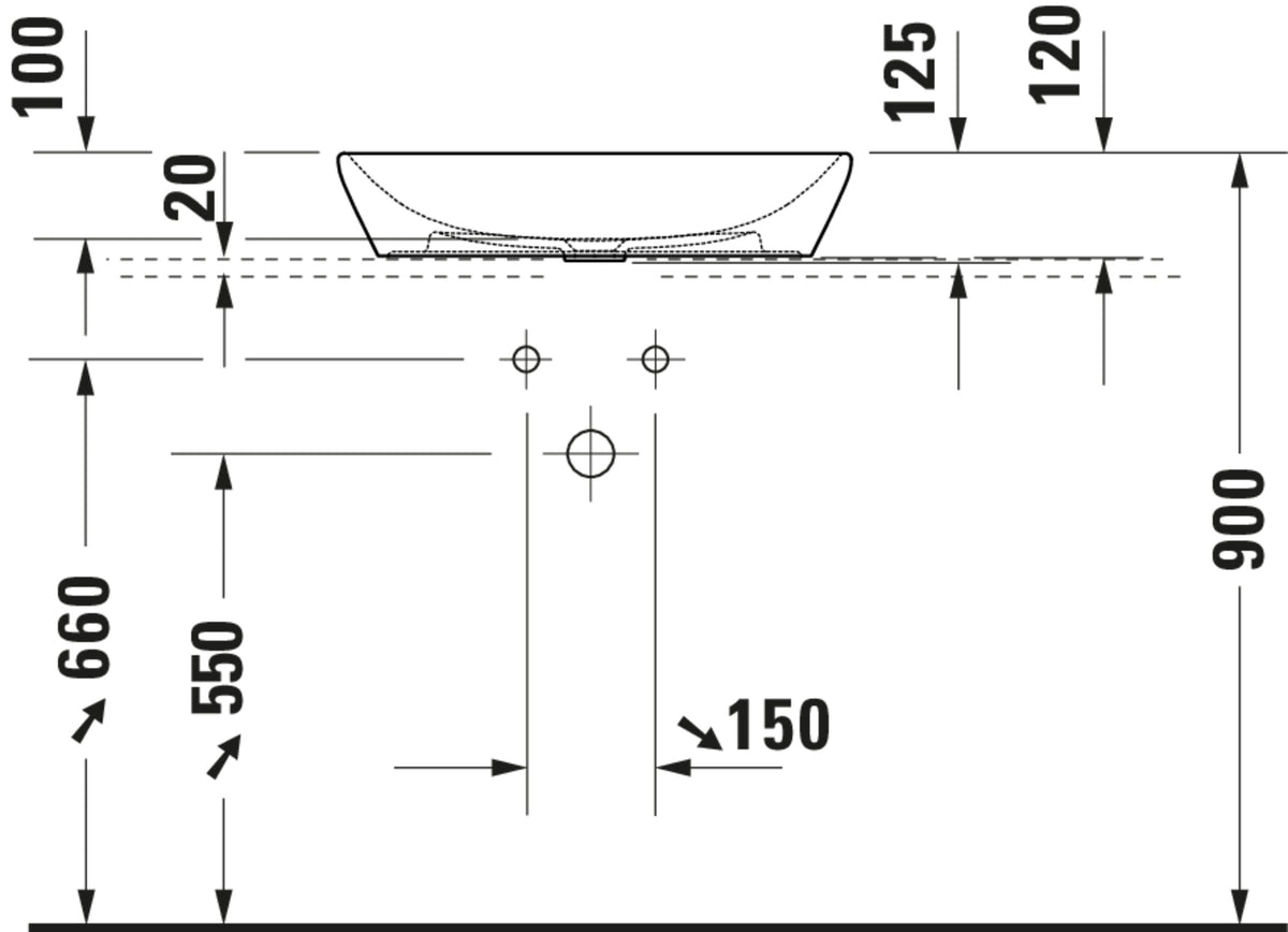 Duravit D-Neo Washbowl — Default Title — Technical drawing