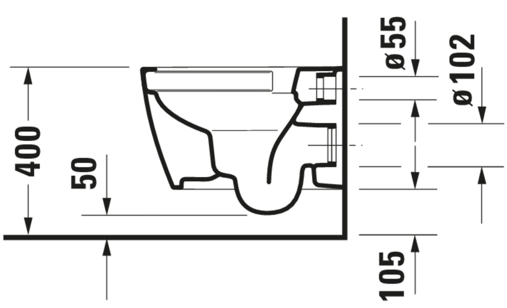 Duravit ME by Starck Wall-mounted toilet Compact Rimless — Default Title — Technical drawing