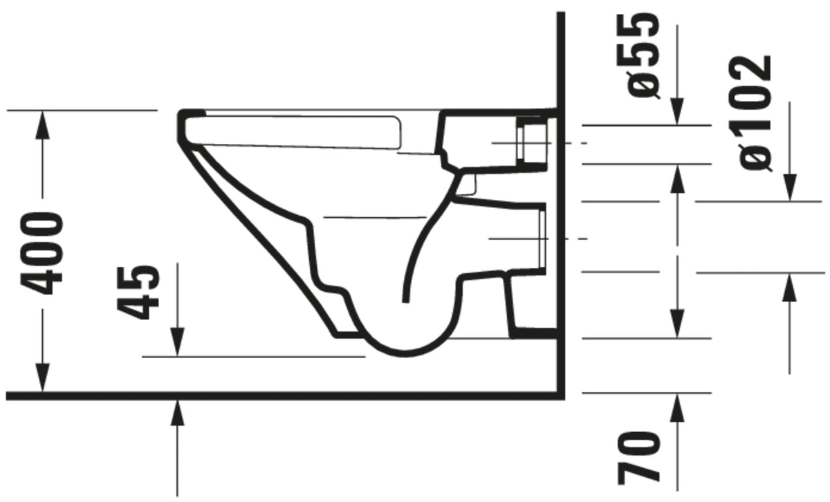 Duravit DuraStyle Wall-mounted toilet Rimless — Default Title — Technical drawing
