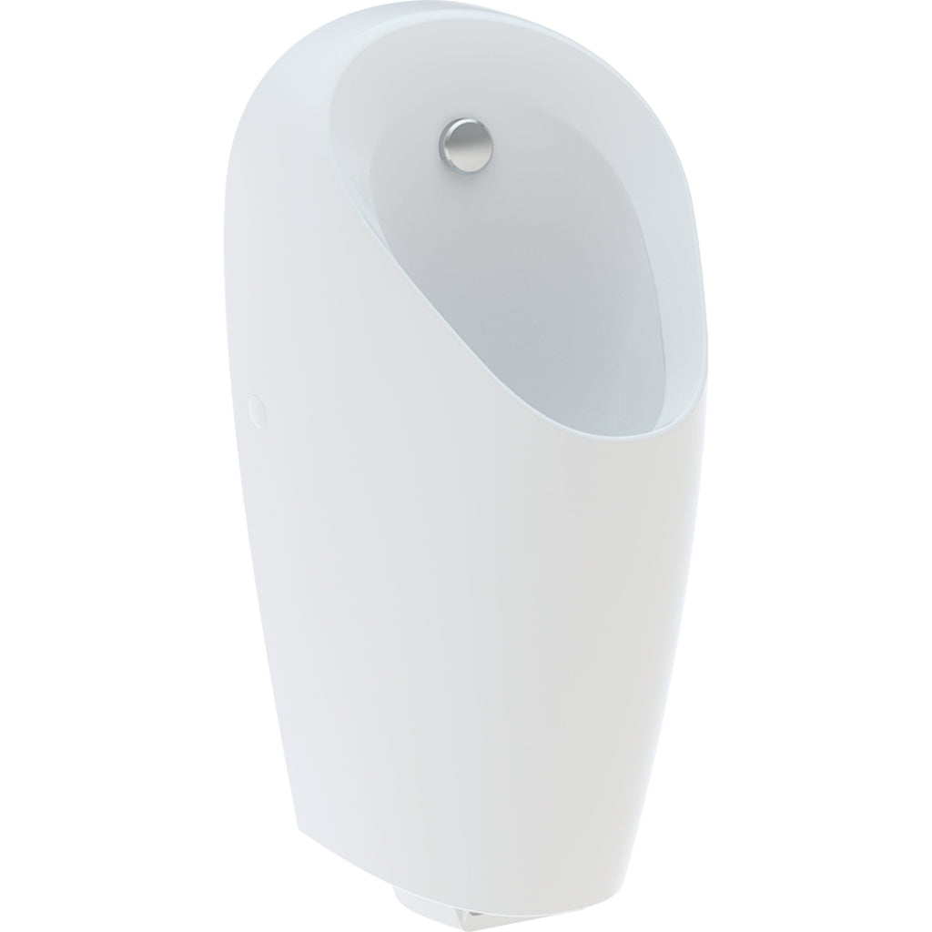 Geberit Selva urinal with integrated control, mains operation — T=37cm, Outlet=to the rear, Inlet=rear, white — Product photo