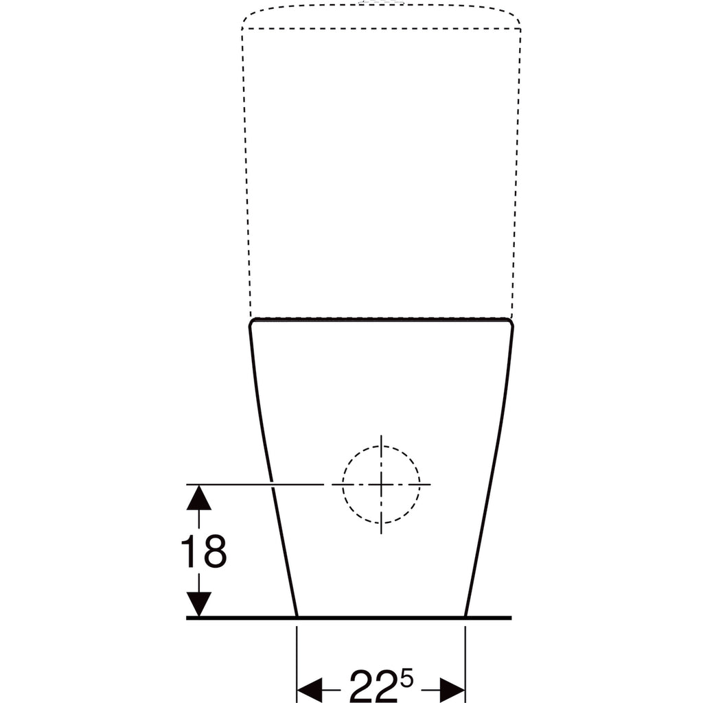 Geberit iCon floor-standing WC for close-coupled exposed cistern, washdown, shrouded, Rimfree — T=63.5cm, white — Technical drawing
