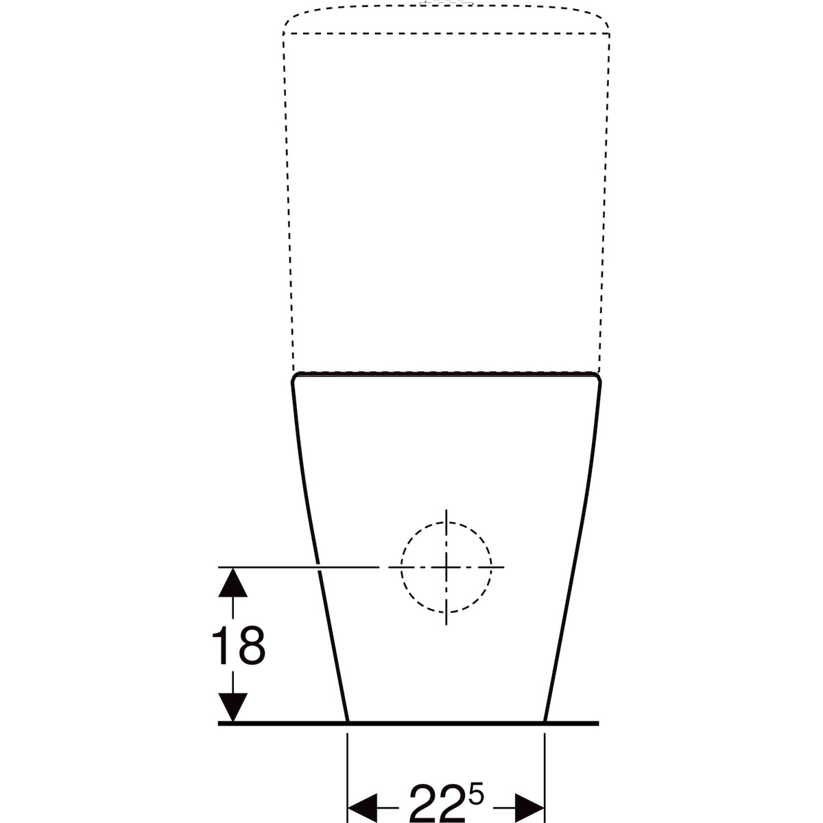 Geberit iCon floor-standing WC for close-coupled exposed cistern, washdown, shrouded, Rimfree — T=63.5cm, white — Technical drawing