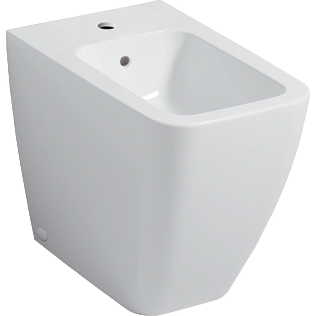 Geberit iCon floor-standing bidet, square, back-to-wall, shrouded — T=56cm, Overflow=visible, symmetrical, white — Product photo
