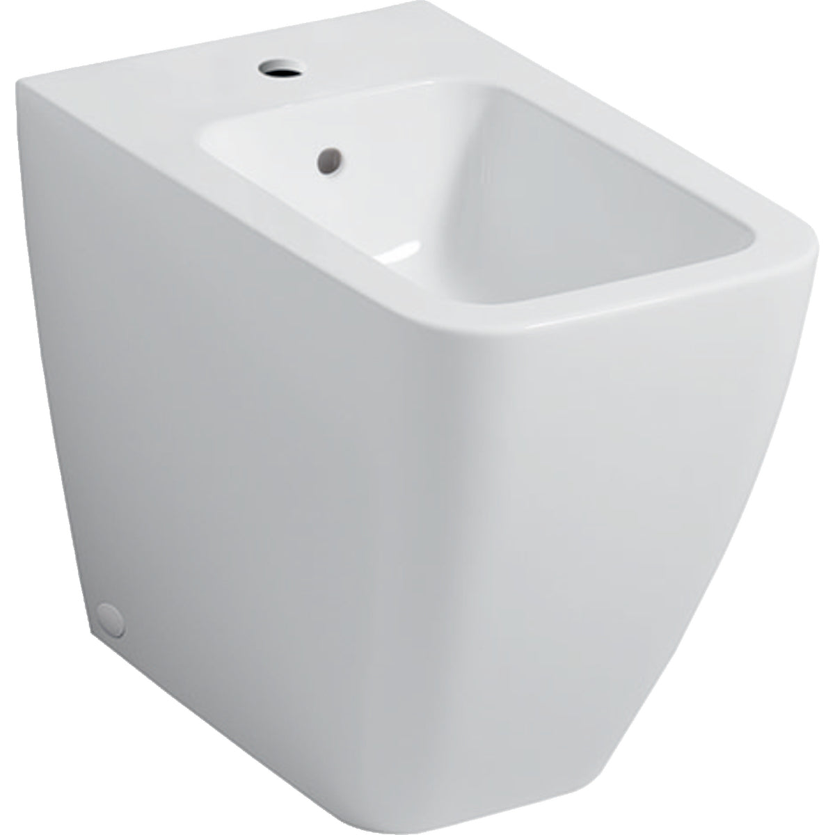 Geberit iCon floor-standing bidet, square, back-to-wall, shrouded — T=56cm, Overflow=visible, symmetrical, white — Product photo