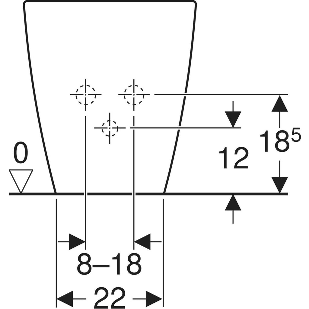 Geberit iCon floor-standing bidet, square, back-to-wall, shrouded — T=56cm, Overflow=visible, symmetrical, white — Technical drawing