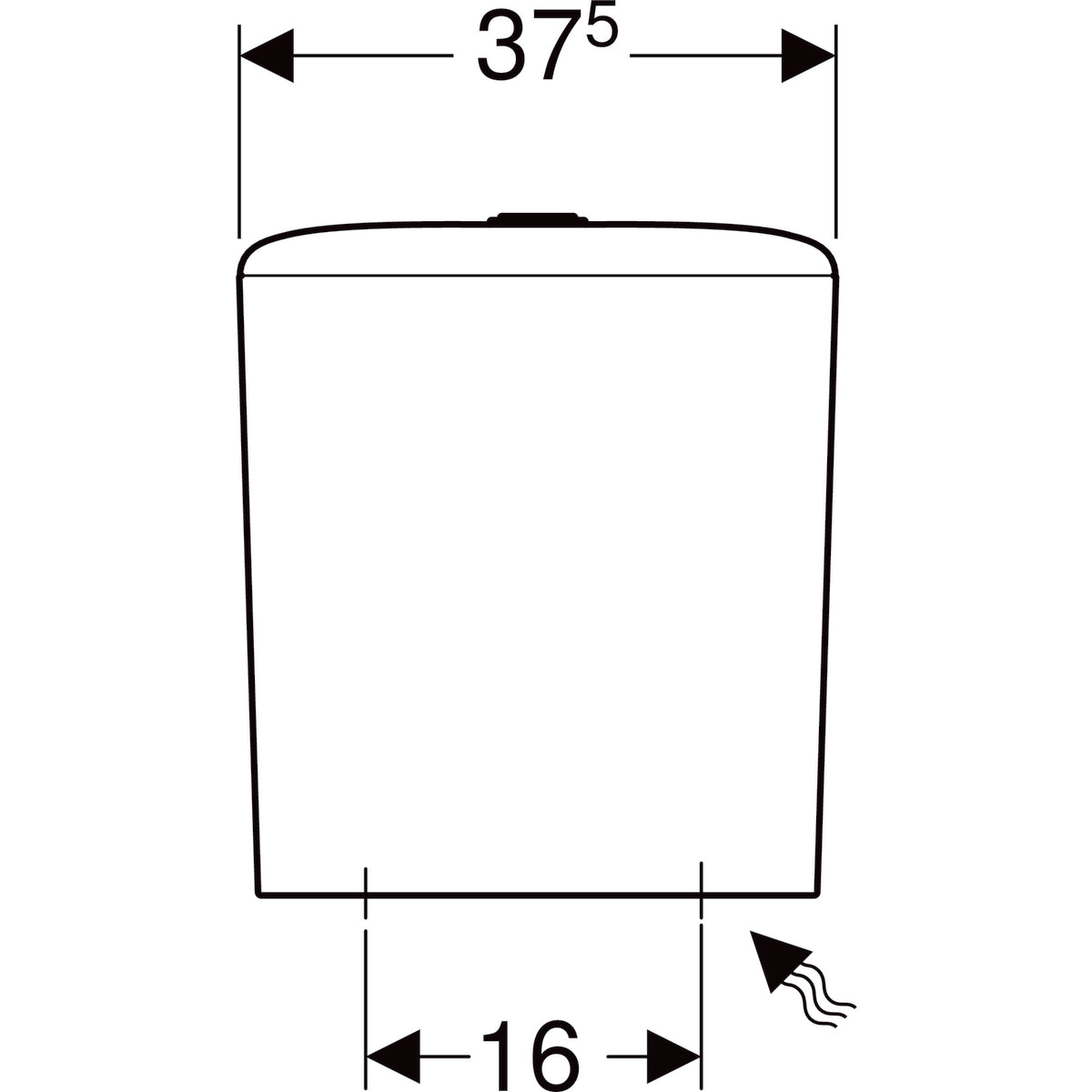 Geberit iCon exposed cistern, close-coupled, dual flush, bottom water supply connection — white — Technical drawing