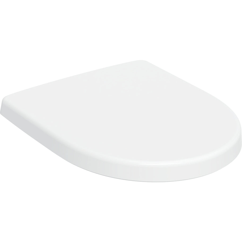 Geberit iCon WC seat — Soft-closing mechanism=yes, QuickRelease function=Yes, with QuickRelease hinges, Fastening=from above, white / glossy — Product photo