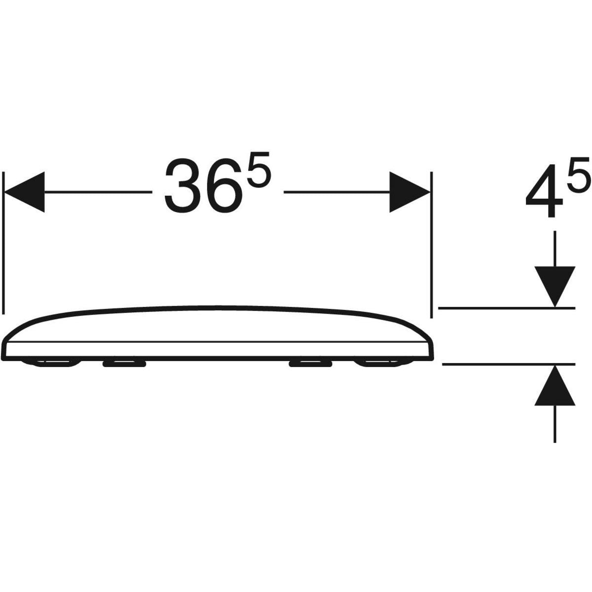 Geberit iCon WC seat, square design — Soft-closing mechanism=yes, QuickRelease function=no, Fastening=from above, white / glossy — Technical drawing