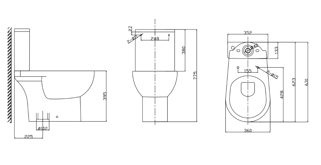 DEMI RIMLESS COMPLETE SET TOILET S-TRAP 220MM
