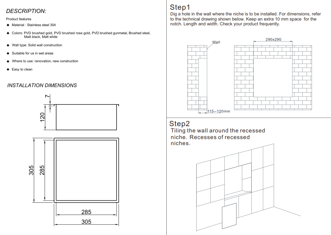 WALL NICHE STAINLESS STEEL