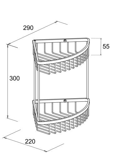 ALUMINIUM DOUBLE CORNER BASKET 290X220X300MM
